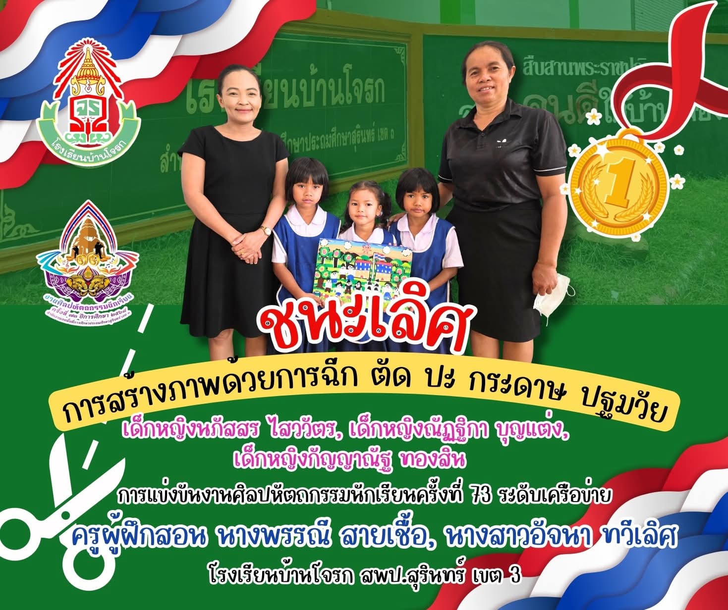 ผลรางวัลชนะเลิศการแข่งขันประเภทฉีก ปะ ติด ระดับชั้นปฐมวัย