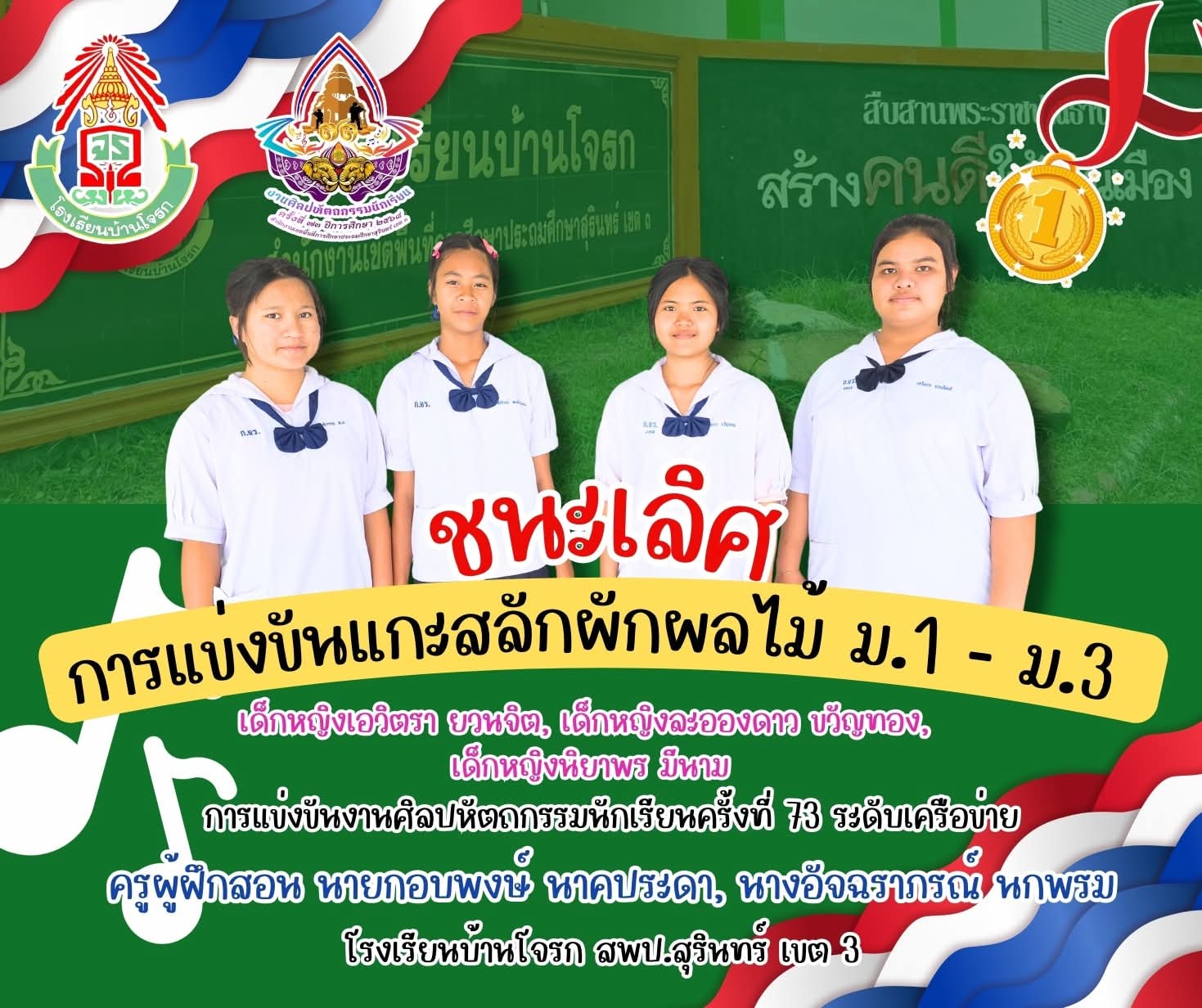 ผลการแข่งขันชนะเลิศการแกะสลักผลไม้ ม.1-ม.3